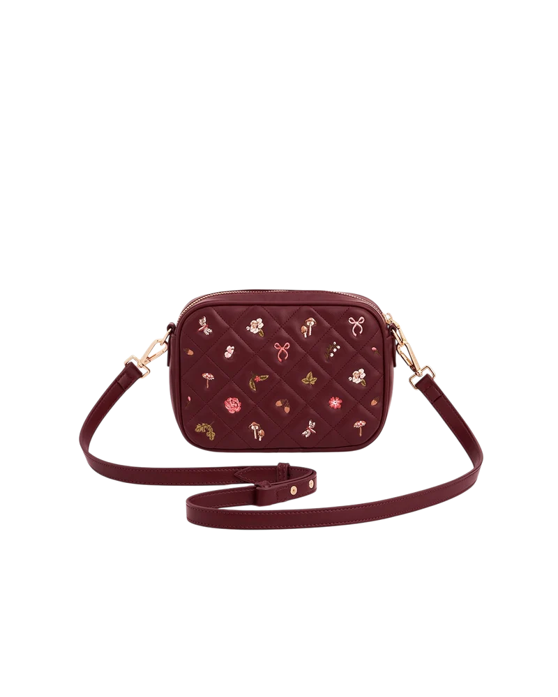 Alice Orla Embroidered Quilted Camera Bag in Burgundy