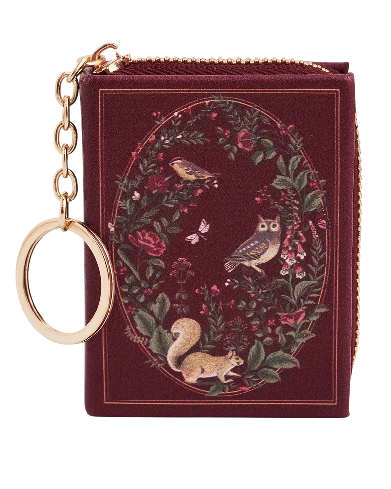 Meadow Print Book Clip On Coin Purse in Burgundy