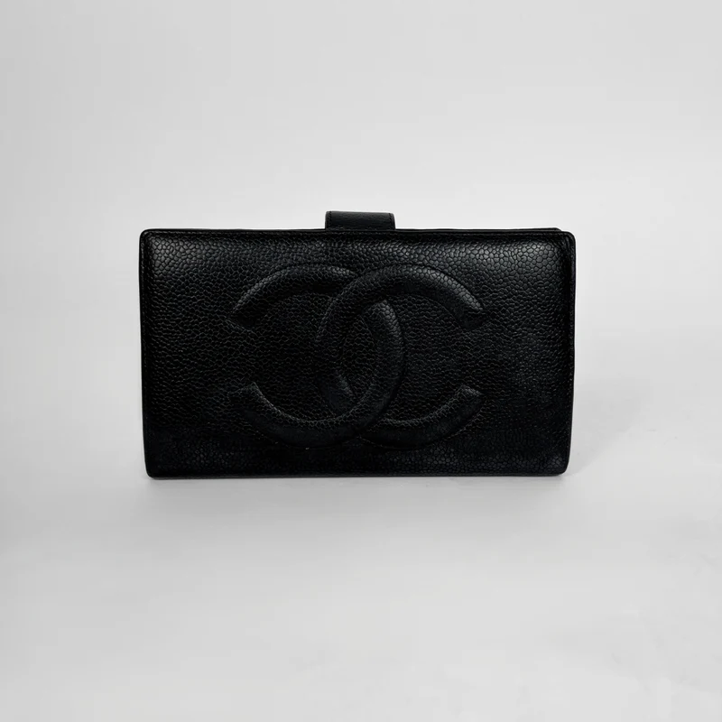 Chanel Portefeuille long français Caviar CC noir