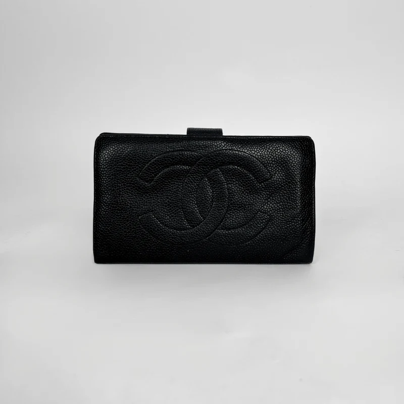 Chanel Portefeuille long CC French en cuir caviar noir
