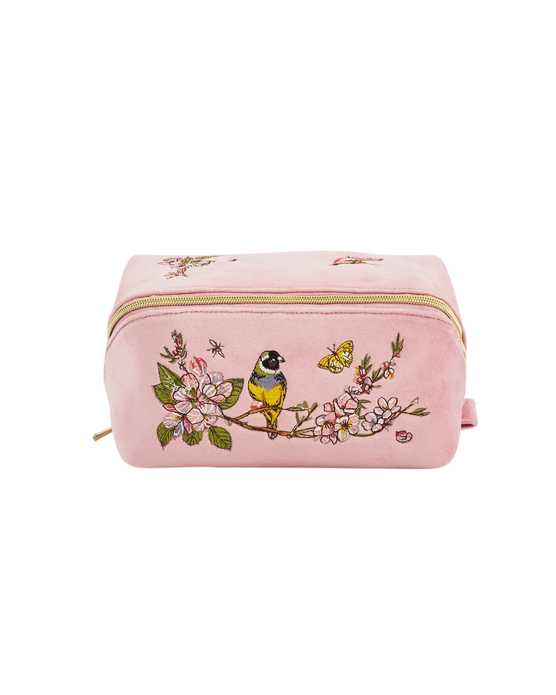 Pink Love Velvet Embroidered Cosmetic Pouch