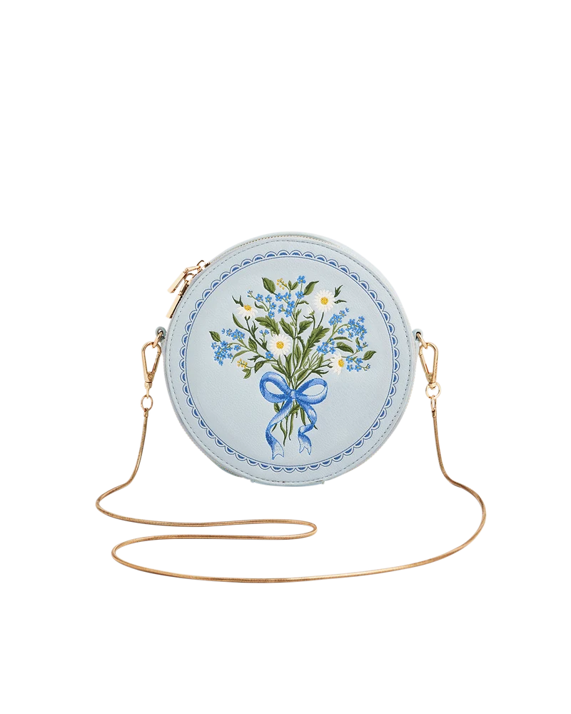 Isabel Floral Bow Blue Embroidered Circle Bag