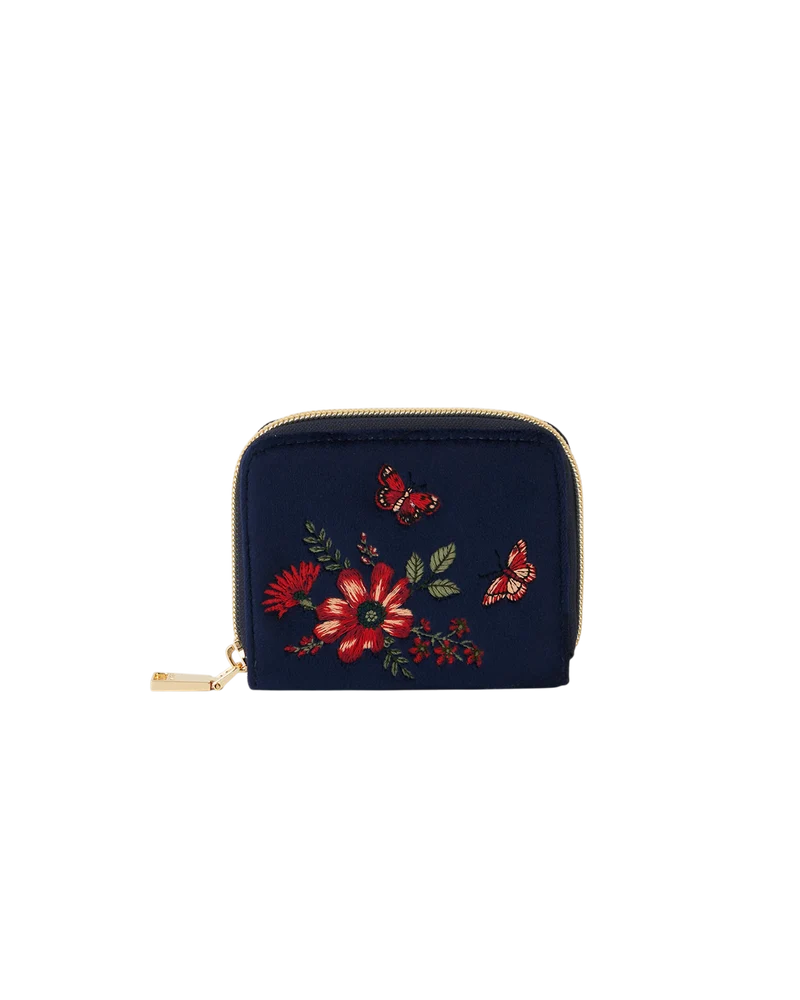 Navy Floral Velvet Purse Small