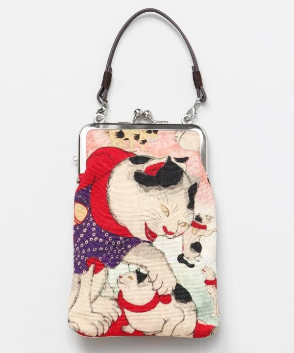 Pochette GAMAGUCHI à motif Ukiyoe avec poignée