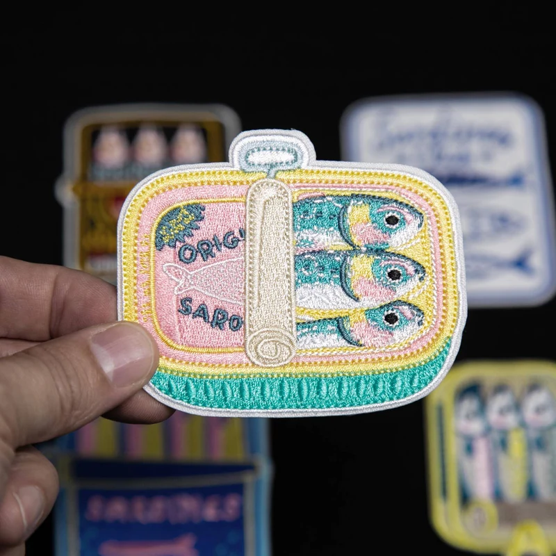 Écusson thermocollant boîte de sardines | Écusson brodé boîte de poisson