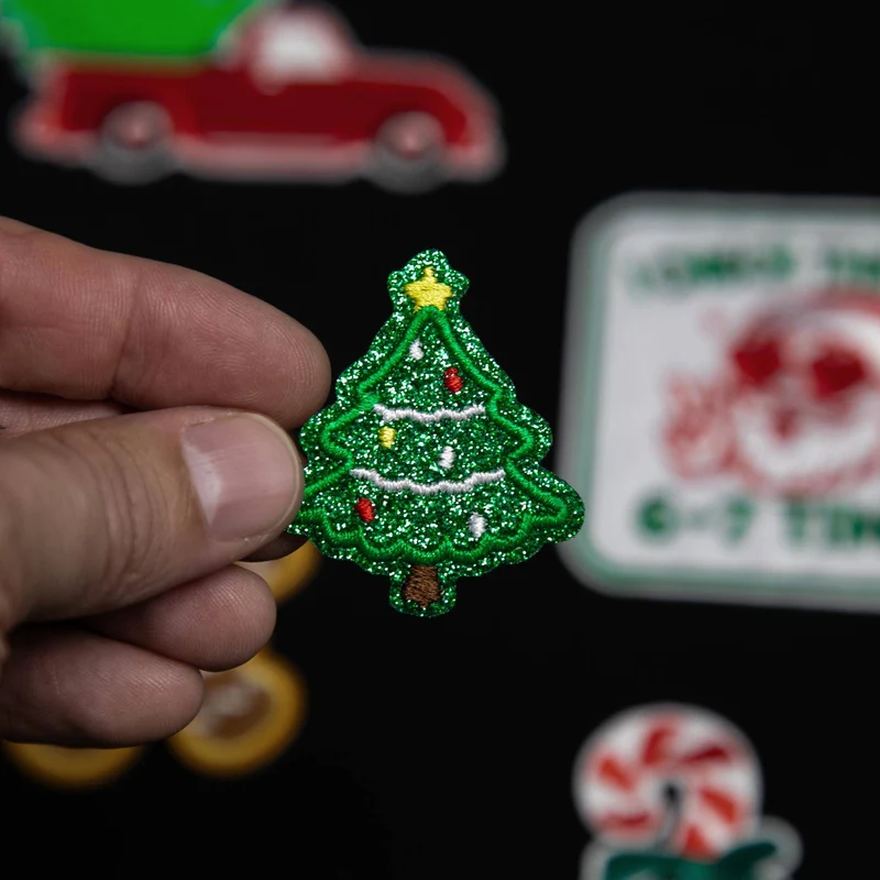 Écusson thermocollant sapin de Noël pailleté | Écusson brodé