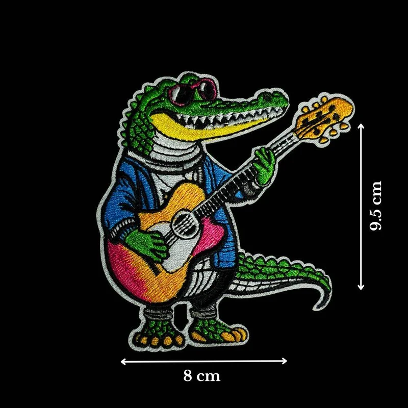 Écusson Brodé Thermocollant | Alligator Jouant de la Guitare