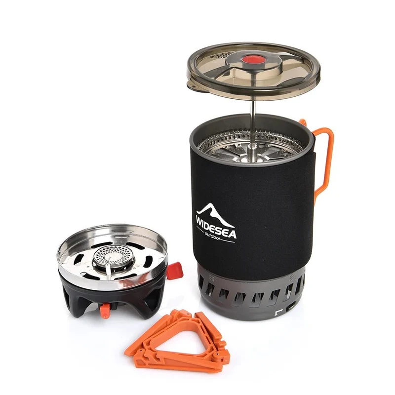 Système de cuisson avec réchaud à gaz de 1100 BTU et cafetière à piston de 900ML "Widesea - WSJC-001"