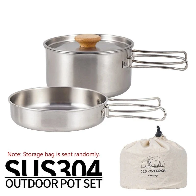 Ensemble popote en acier inoxydable 304 pour le bivouac et le camping "CLS Outdoor - Camping Pot Set"