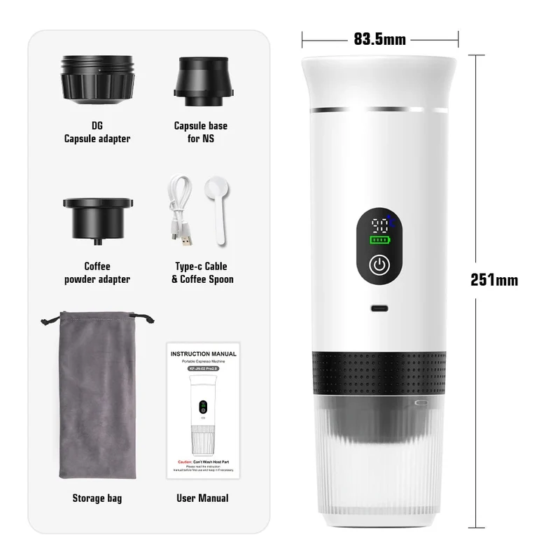 Machine à café expresso portable avec affichage numérique avec capsules 3 en 1 pour la randonnée et le camping "DENOKIN - JN02"