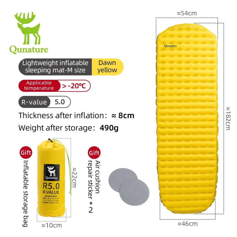 Matelas gonflable ultra-léger pour le bivouac et camping R-Value 5.0 confort -10°C à partir de 490g "Qunature - 600084"