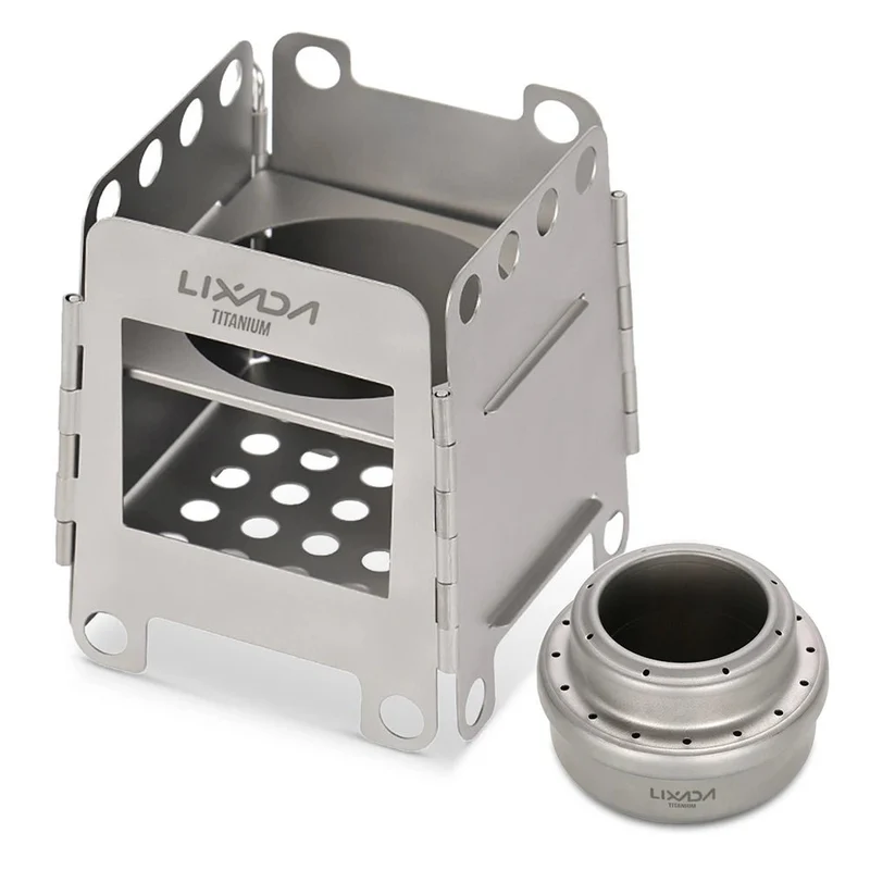 Réchaud à bois pliable en titane avec mini-réchaud à alcool "Lixada - Wood Titanium Stove"