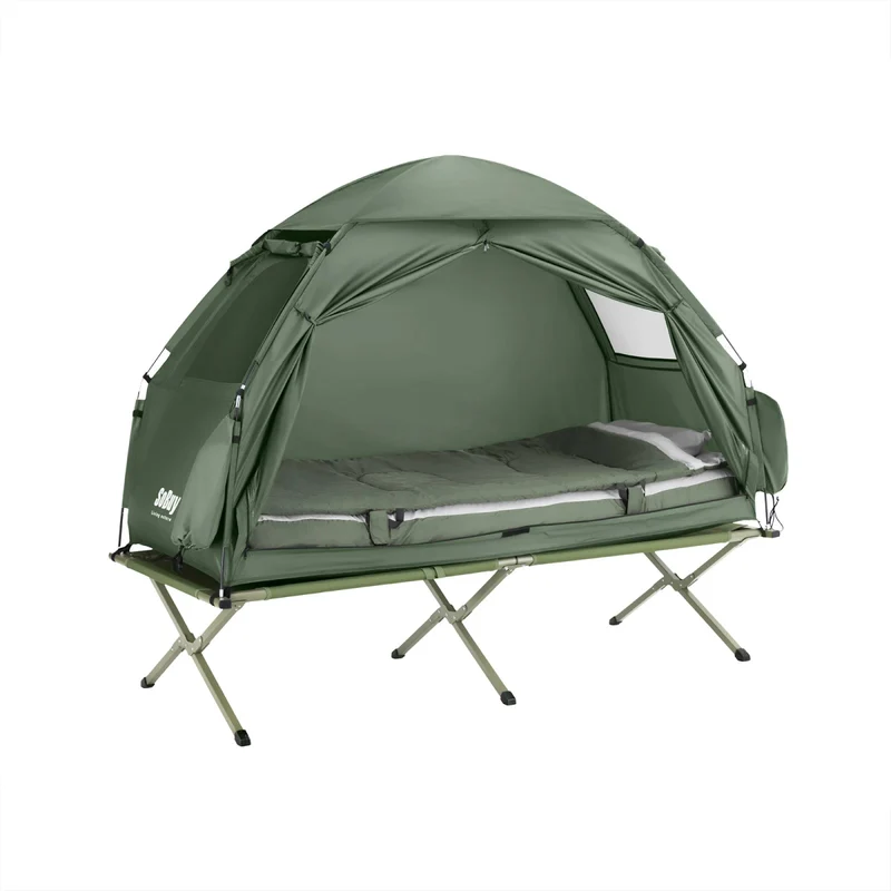 Lit de camp 4 en 1 avec matelas, tente et sac de transport pour 1 personne "SoBuy - OGS32-GR"