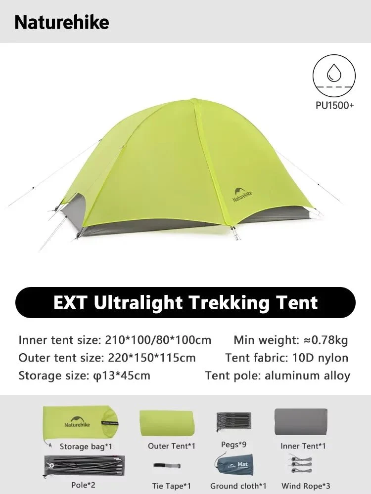 Tente de randonnée ultralégère en nylon 10D pour 1 à 2 personnes à partir de 780g "Naturehike - Star River EXT"