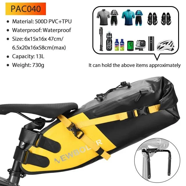 Sacoche de vélo étanche 13L avec stabilisateur pour VTT/ VTC, Gravel "NEWBOLER - PAC040"