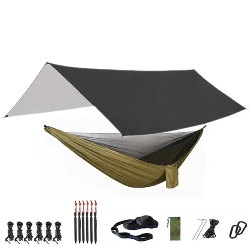 Hamac de couchage en kit 3 en 1 en toile de parachute avec moustiquaire et tarp XL "Dutrieux Outdoor - DL0100010"