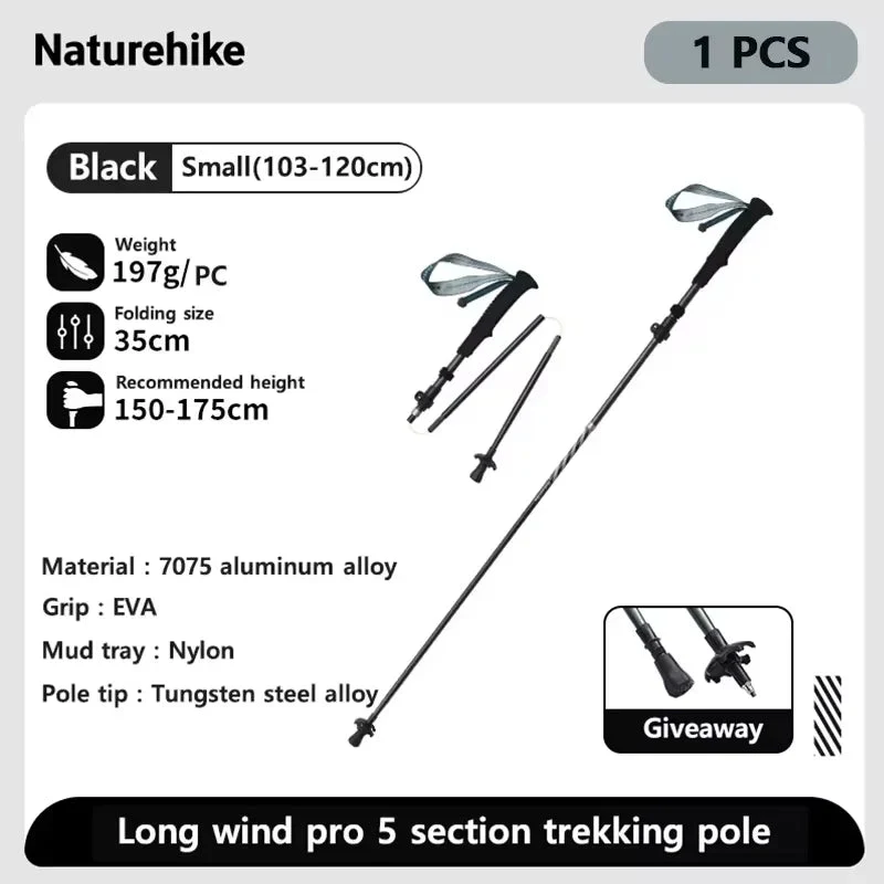 Bâton de trekking télescopique pliable & ultralight en fibre de carbone avec technologie 3K carbon fiber 189g l'unité "Naturehike - UL/PRO Carbon series"