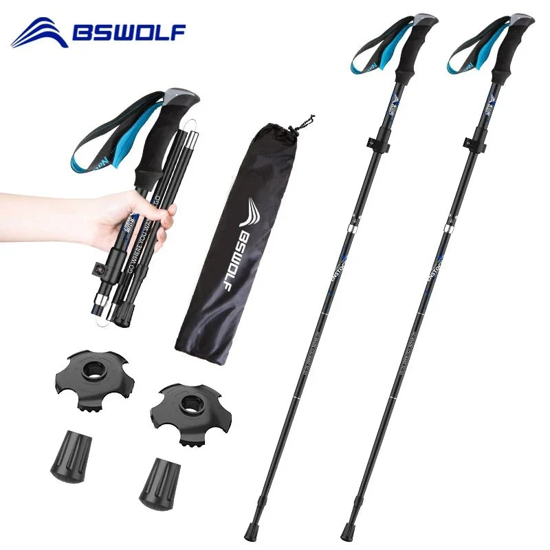 Bâtons de trekking télescopiques / randonnée pliants en fibre de carbone "BSWOLF Bisinna - DL014 / DL015"