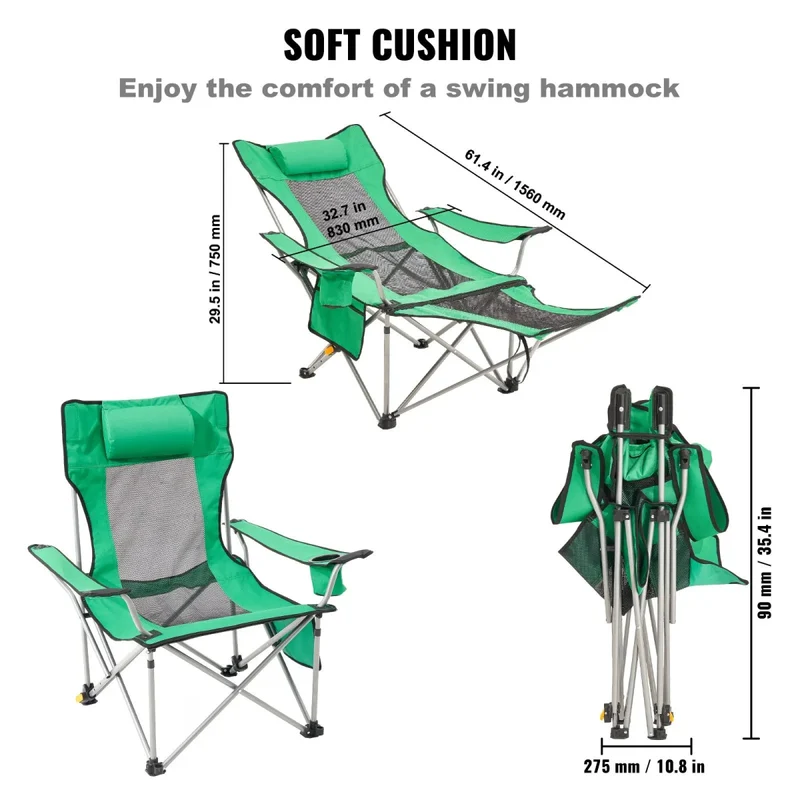 Chaise de camping inclinable & pliante portable robuste pour l'extérieur "VEVOR - Reclinning chair "