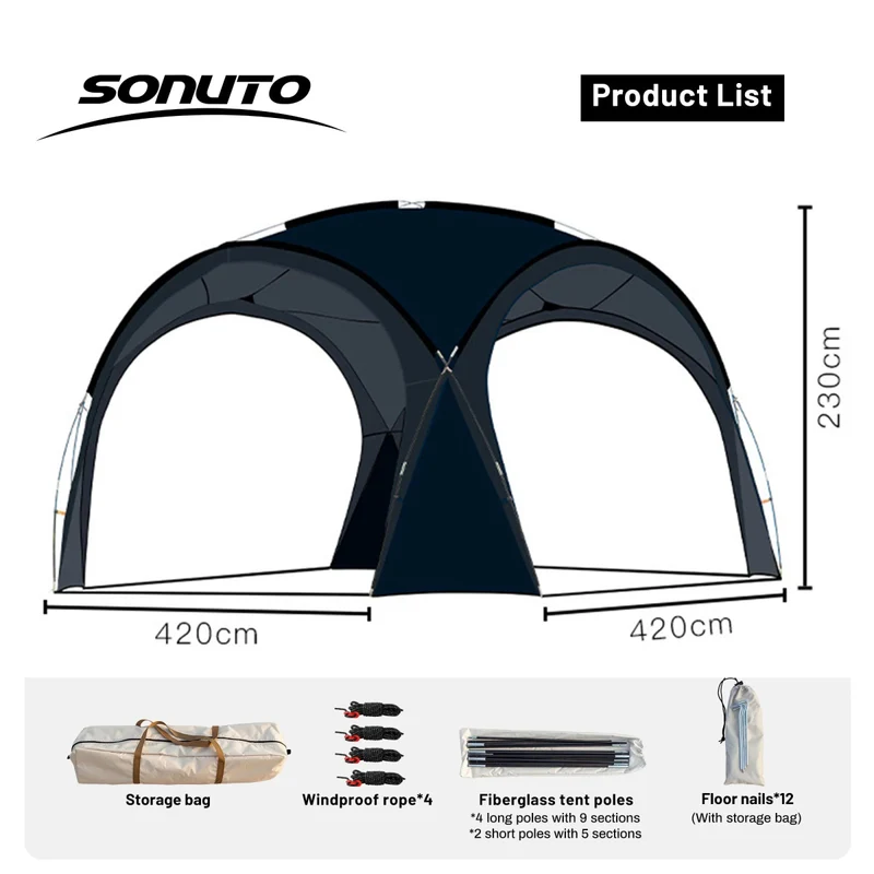 Tente dôme d'extérieur / auvent de camping surdimensionné pour 8 à 12 personnes "Sonuto - Big Dome"