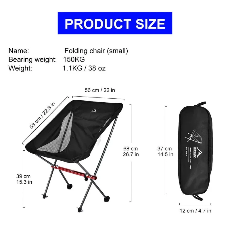 Chaise de camping pliante 1,36kg en tissu oxford 600D "Widesea - WSCH series"