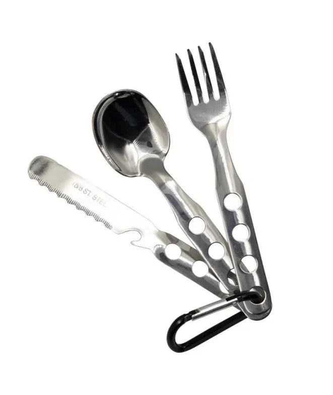Ensemble de couverts en acier inox avec mousqueton en aluminium "Laken - 1410MA"