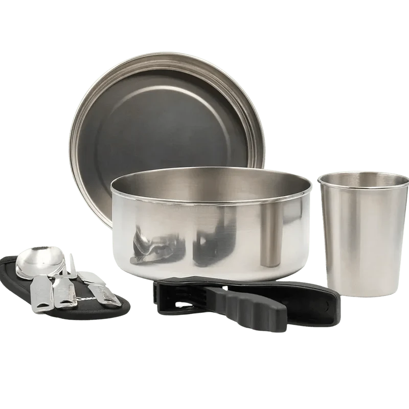 Ensemble de camping en inox pour 1 à 2 personnes avec housse néoprène "Laken - Cooking set"