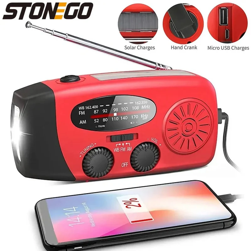 Radio FM multifonctionnelle avec manivelle d'urgence et lampe LED "STONEGO - 2000 mAh"