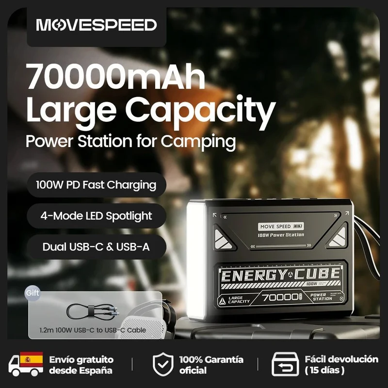 Lampe rechargeable LED pour le camping et la randonnée avec batterie de grande capacité 70 000 mAh "MOVESPEED - Energy cube"