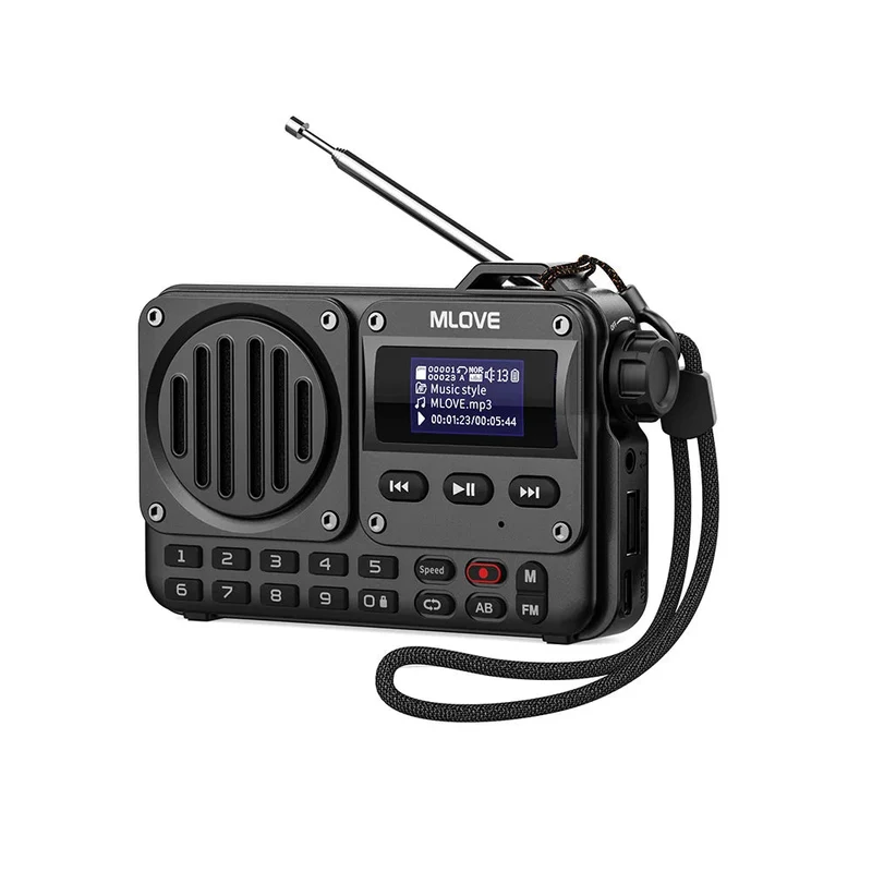 Radio portable de secours FM avec haut-parleur Bluetooth avec écran LCD, antenne, entrée AUX, lecteur MP3 "MLOVE - BV800"