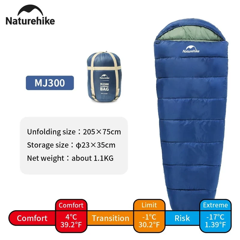 Sac de couchage synthétique en coton imperméable "Naturehike - MJ Series +4°C / -5°C Confort"