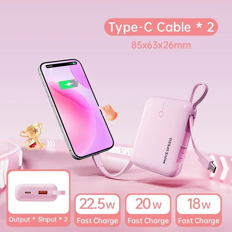 Mini-batterie externe / power bank 10000mAh avec câble Charge rapide 20W "MOVESPEED - Q10Plus"