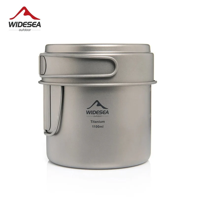 Popote de camping en titane : pot + poêle 1100M avec poignées pliante "Widesea – Titanium Pot"