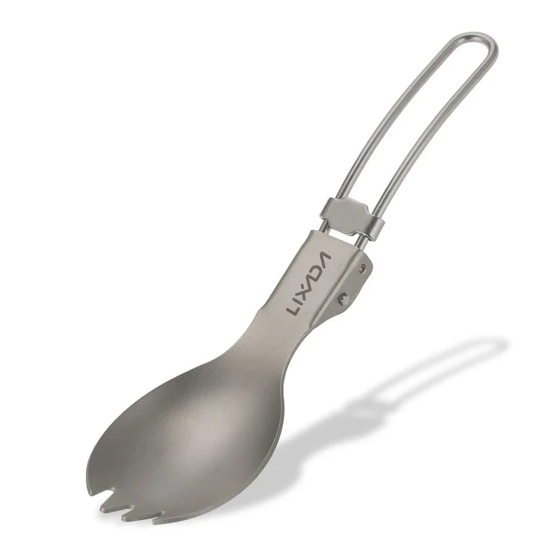 Cuillère à fourchette / cuitochette pliante en titane semi-poli, légère "Lixada - Titanium Folding Spork"