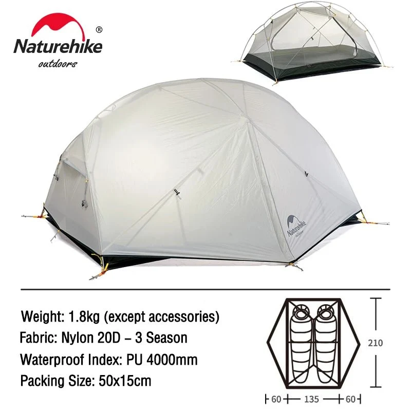 Tente double-parois pour la randonnée, le trekking, bivouac, voyage à vélo en bikepacking pour 2 personnes "Naturehike - Mongar 2"