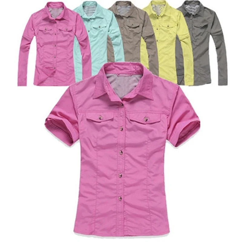 Chemise de randonnée 2 en 1 avec manches longues amovible pour femme Power Dry UPF50+ "MountainSkin - RW092"