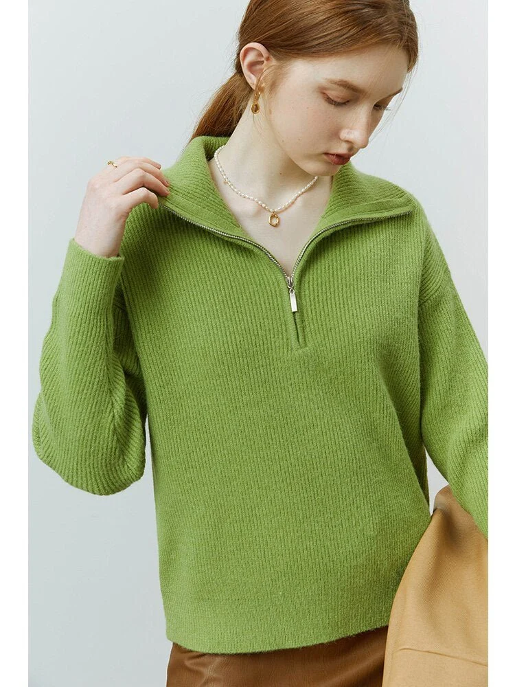 Pull en tricot à fermeture éclair pour femme avec col Polo "FANSILANEN - FS4078"