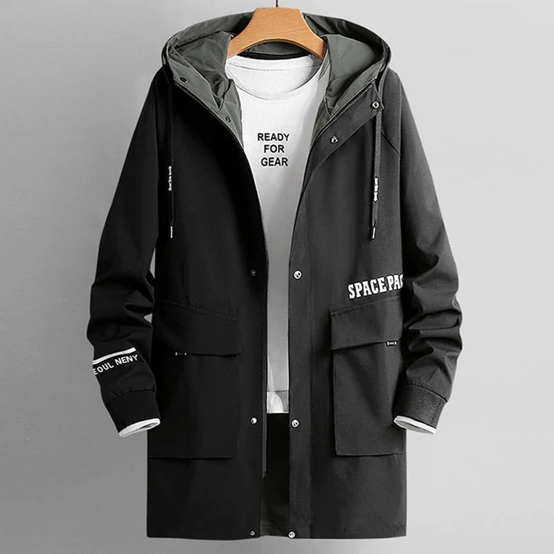 Trench-coat long / coupe-vent à capuche pour homme "Anbican - Space pace"
