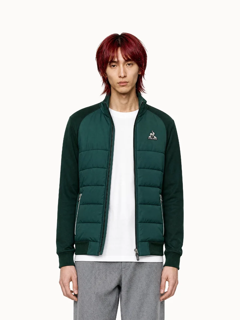 Veste zippée matelassée bi-matière avec détail tricolore
