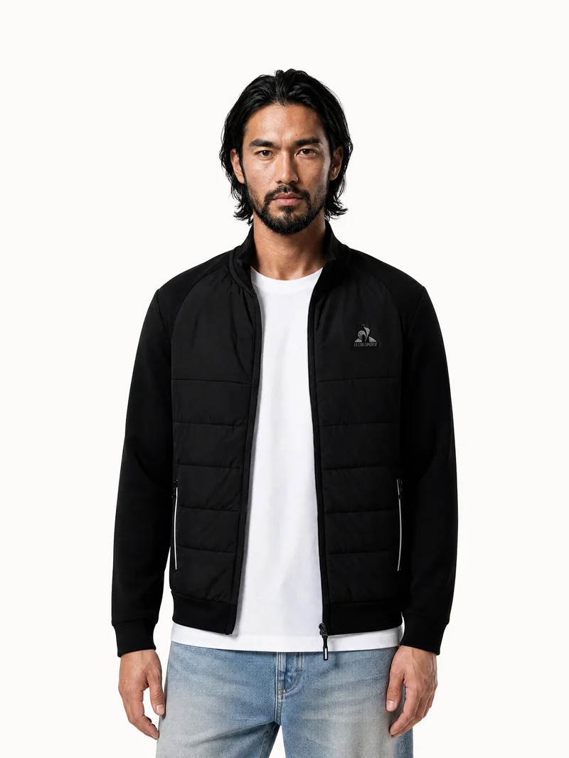 Veste zippée matelassée bi-matière avec détail tricolore