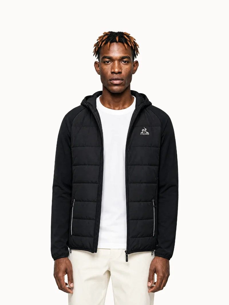 Veste zippée à capuche matelassée bi-matière