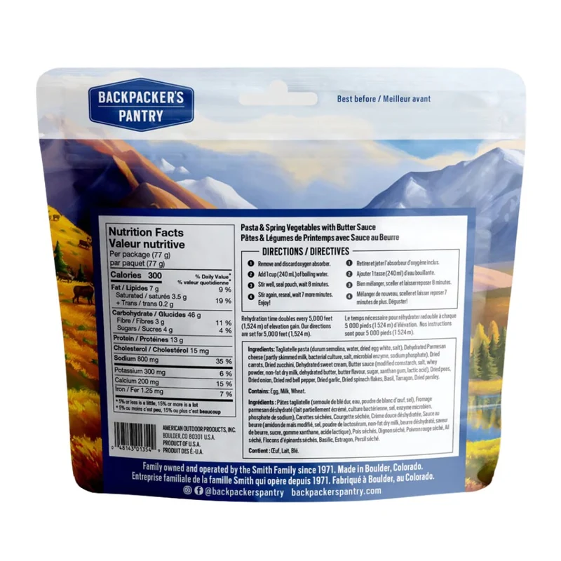 Met lyophilisé Backpacker's Pantry Pâtes et légumes du printemps avec sauce au beurre