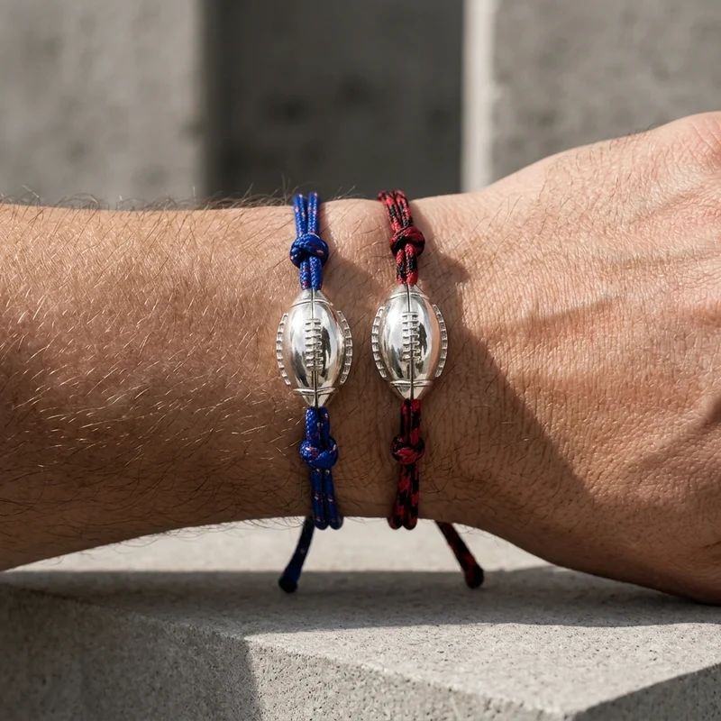 Bracelet Rugby Homme, Duo de Cordons à Ballon Ovale