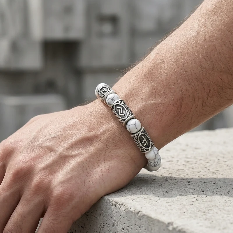 Bracelet Homme Couleur au Choix, Perles et Runes Vikings