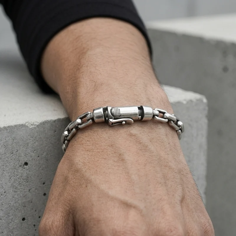Bracelet Chaîne Argent Homme, Maille Carrée Ajourée
