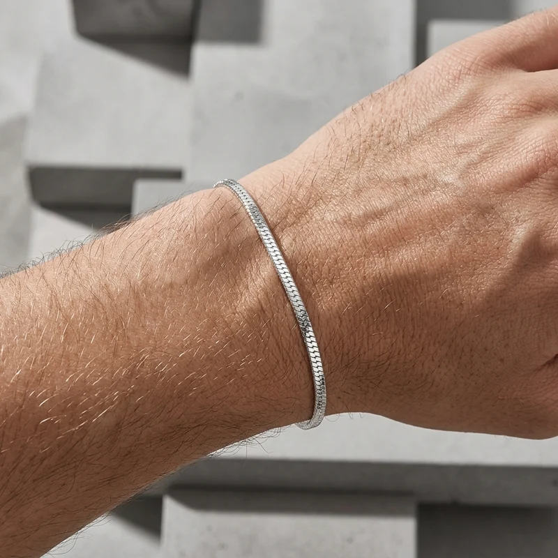 Bracelet Snake Argent Homme, Maille Serpent Fine