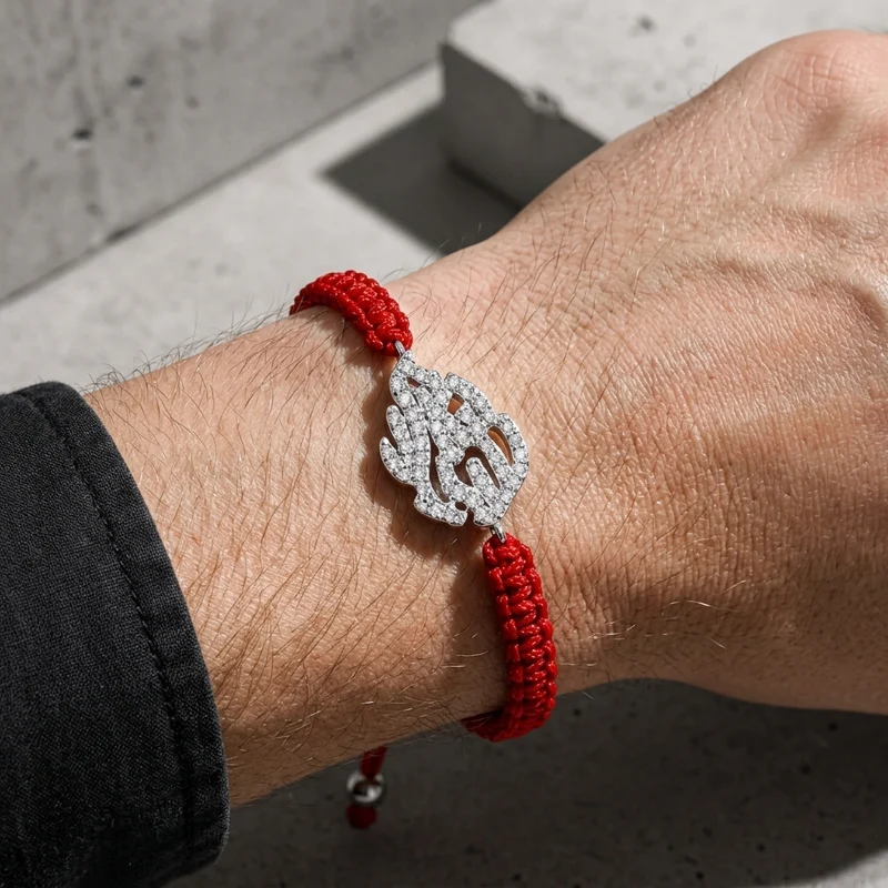 Bracelet Cordon Homme Luxe, Plaque Pavée en Argent 925
