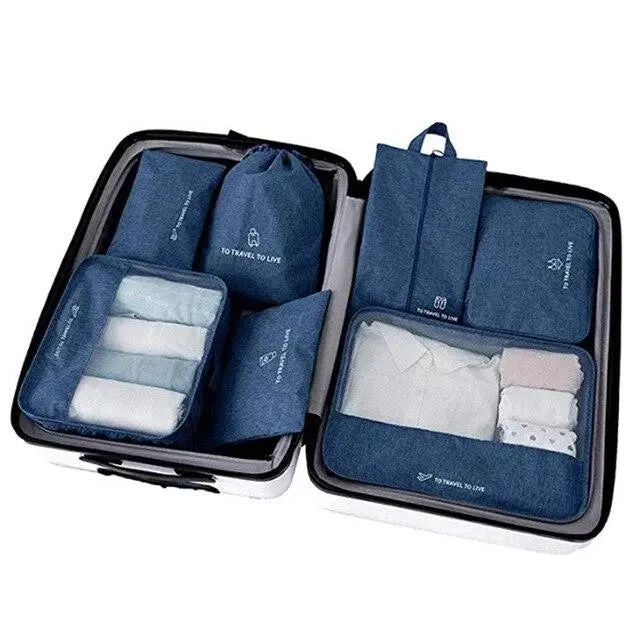 Organisateurs de Valise Bleu Marine | Set 7 Pochettes Nylon