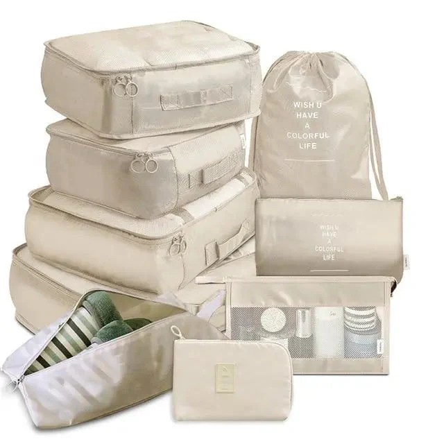 Organisateurs de Valise Beige | 9 Pochettes Variées Nylon