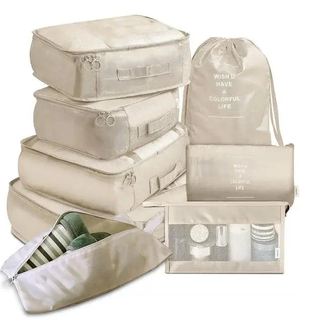 Organisateurs de Valise Beige | 8 Sacs Rangement Compartimentés